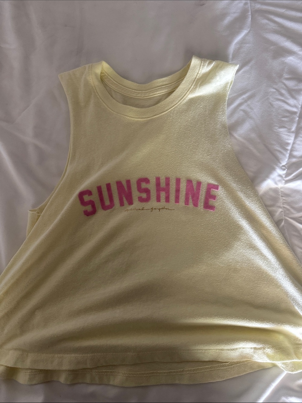 Spiritual Gangster Yellow "SUNSHINE" Muscle Tee with Pink Print